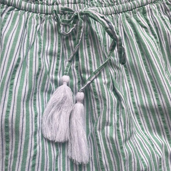 American Eagle Ruffle Top Mini Dress Green White Striped Strapless Womens Large - Picture 6 of 10